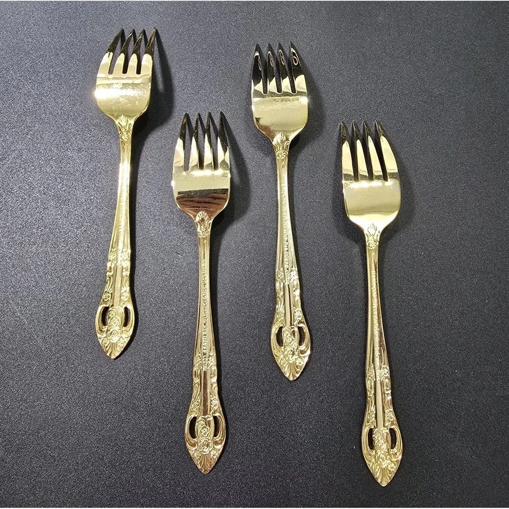 Hampton Silversmiths Gold SS Salad Forks Set of 4 Vintage Versailles Elegant